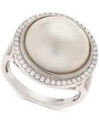 Cultured Mabe Pearl (14mm) & White Topaz (1/8 Ct. T.w.) Ring In Sterling Silver