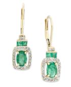 14k Gold Earrings, Emerald (1-1/6 Ct. T.w.) And Diamond (1/5 Ct. T.w.) Rectangle Drop Earrings