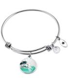 Unwritten Chase The Sunset Enamel Charm Bangle Bracelet In Stainless Steel