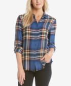 Karen Kane Raw-hem Plaid Shirt