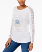 Jamie & Layla Graphic-print Lace-sleeve Top