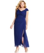 Alex Evenings Plus Size Portrait-collar Side-slit Gown