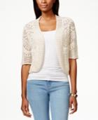 Jm Collection Elbow Sleeve Cropped Crochet Cardigan, Only At Macy's