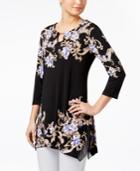 Jm Collection Floral-print Handkerchief-hem Top, Created For Macy's