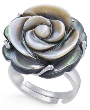 Tahitian Mother-of-pearl Carved Rose Ring In Sterling Silver