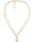 Carolee Gold-tone Imitation Pink Pearl Layered Pendant Necklace