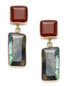 Paul & Pitu Naturally 14k Gold-plated Red & Gray Cornelian And Labrodorite Stone Drop Earrings
