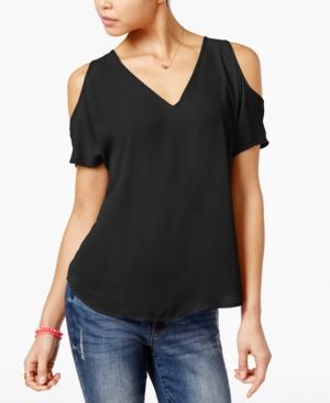 Hippie Rose Juniors' Cold-shoulder V-neck Top