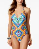 Jessica Simpson Surfside Lace-up-back Printed One-piece Swimsuit Women's Swimsuit