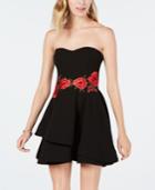 B Darlin Juniors' Embroidered Strapless Fit & Flare Dress