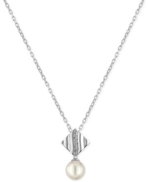 Majorica Sterling Silver Pave And Imitation Pearl Pendant Necklace