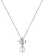 Majorica Sterling Silver Pave And Imitation Pearl Pendant Necklace