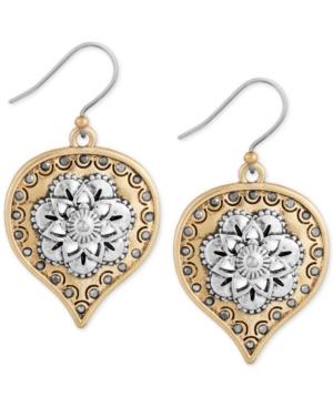Lucky Brand Two-tone Teardrop Floral Drop Earrings