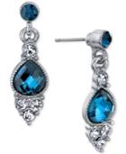 2028 Silver-tone Clear & Blue Crystal Drop Earrings, A Macy's Exclusive Style