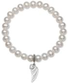 Cultured Freshwater Pearl (7mm) Wing Charm Stretch Bracelet