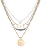 Lucky Brand Two-tone Charm & Stone Celestial Removable Multi-layer Necklace, 16 + 2 Extender