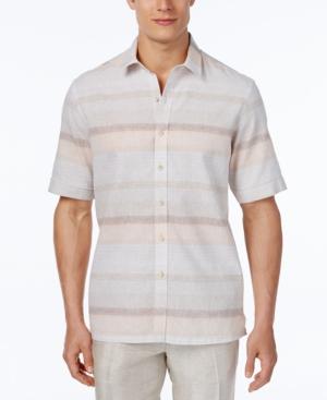 Tasso Elba Men's Linen Sunset Horizontal-stripe Short-sleeve Shirt, Classic Fit