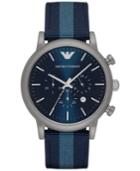 Emporio Armani Men's Chronograph Luigi Blue Leather Backed Nylon Strap Watch 46mm Ar1949