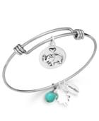 Unwritten Elephant Charm And Manufactured Turquoise (8mm) Bangle Bracelet In Stainless Steel