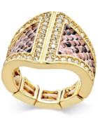 Thalia Sodi Gold-tone Pink Snakeskin-inspired And Crystal Statement Stretch Ring, Only At Macy's