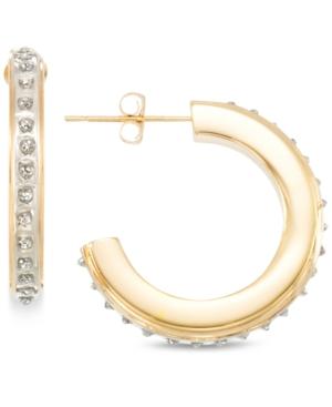 Signature Diamonds Small J-hoop Earrings In 14k Gold Over Resin Core Diamond And Crystallized Diamond Dust