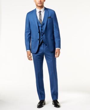 Hugo Boss Men's Slim-fit High Blue Textured Vested Suit