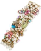 Betsey Johnson Gold-tone Stone, Crystal & Imitation Pearl Floral Statement Bracelet