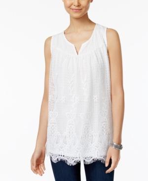 Style & Co Petite Split-neck Lace Top, Only At Macy's