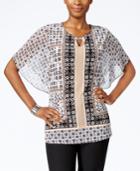 Jm Collection Petite Butterfly-sleeve Printed Top, Only At Macy's