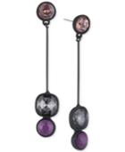 Dkny Hematite-tone & Black Rubber Colored Stone Linear Drop Earrings, Created For Macy's