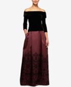Alex Evenings Velvet Printed Off-the-shoulder Gown