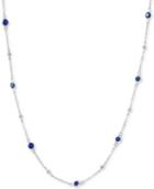 Effy Sapphire (1-3/8 Ct. T.w.) & Diamond (1/8 Ct. T.w.) Station Collar Necklace In 14k White Gold