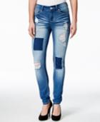 Indigo Rein Juniors' Ripped Patchwork Medium Wash Skinny Jeans