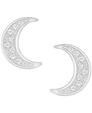 Swarovski Silver-tone Pave Moon Stud Earrings