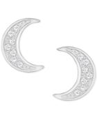Swarovski Silver-tone Pave Moon Stud Earrings