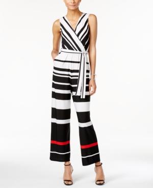 Ny Collection Petite Striped Surplice Belted Jumpsuit