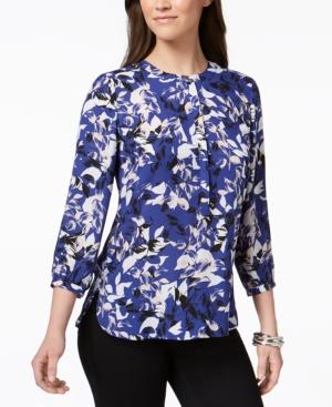 Jm Collection Floral-print Pleated-back Blouse