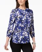 Jm Collection Floral-print Pleated-back Blouse
