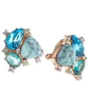 Carolee Gold-tone Crystal & Multi-stone Clip-on Stud Earrings