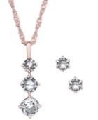 Charter Triple Crystal Pendant Necklace & Stud Earrings