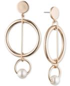 Dkny Gold-tone Imitation Pearl Circle Orbital Drop Earrings, Created For Macy's