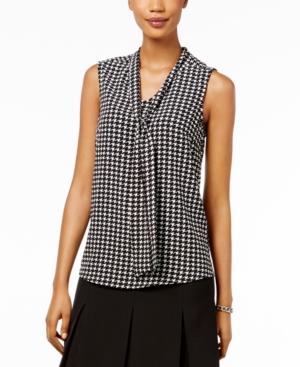 Kasper Houndstooth-print Tie-neck Shell