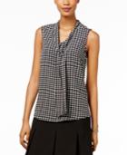 Kasper Houndstooth-print Tie-neck Shell