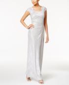 Tahari Asl Stretch Lace Ruched Column Gown