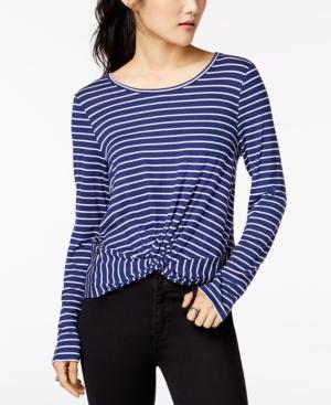 Hippie Rose Juniors' Striped Twist-front T-shirt
