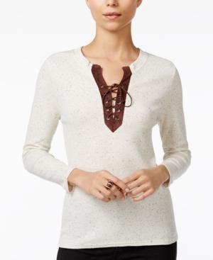 Fair Child Faux-suede-trim Lace-up Top