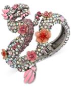 Betsey Johnson Silver-tone Glittery Floral Dragon Bangle Bracelet