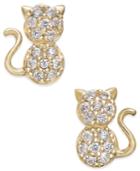 Cubic Zirconia Kitty Cat Stud Earrings In 10k Gold