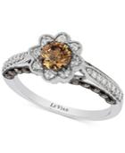 Le Vian Chocolatier Chocolate And White Diamond Flower Ring (7/8 Ct. T.w.) In 14k White Gold