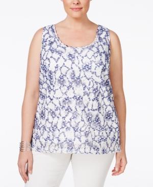 Tahari Asl Plus Size Sleeveless Printed Lace Blouse